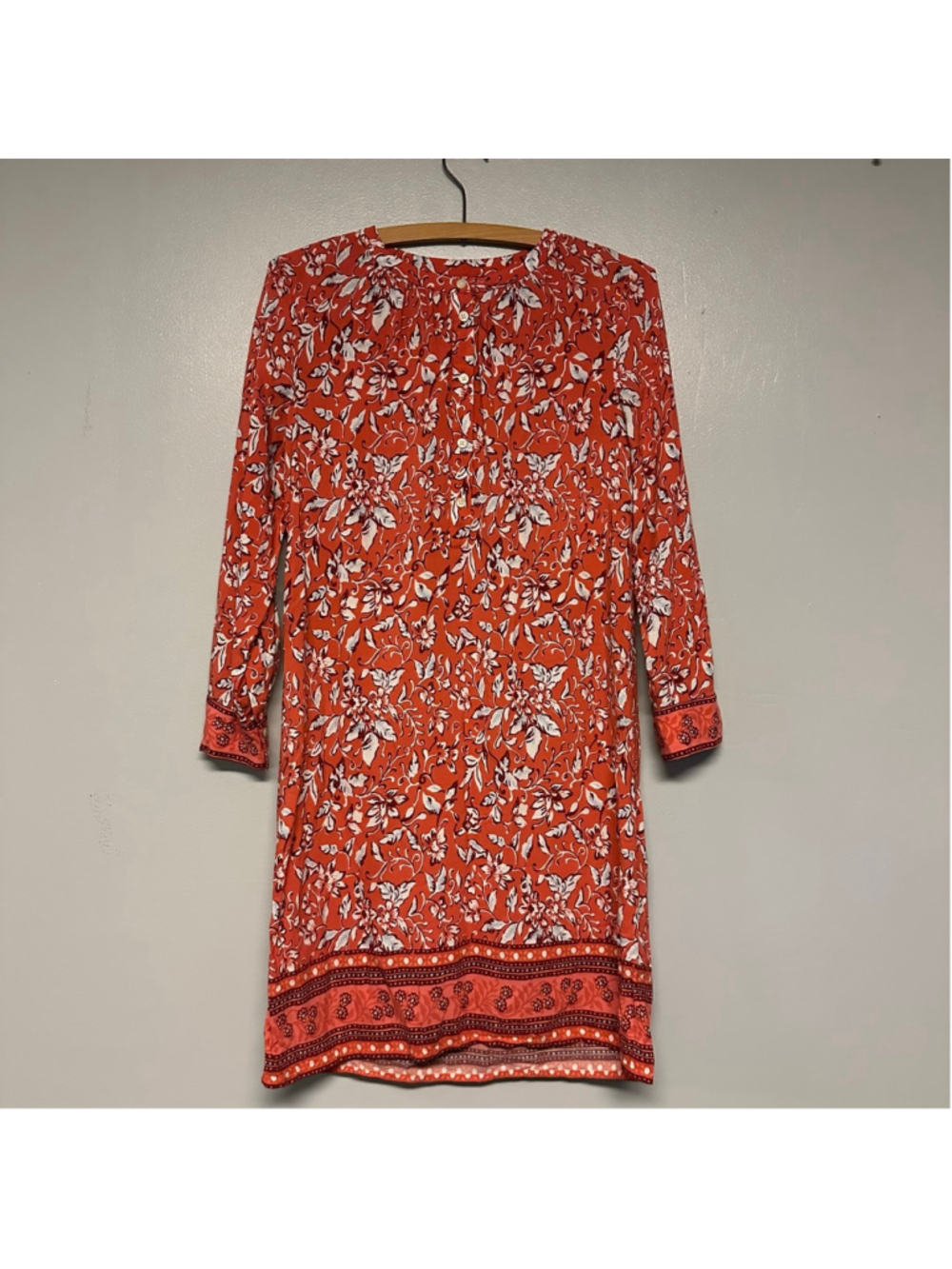 Ann Taylor LOFT Orange White Floral Knee Length Long Sleeve Dress women’s XS - Picture 6 of 8